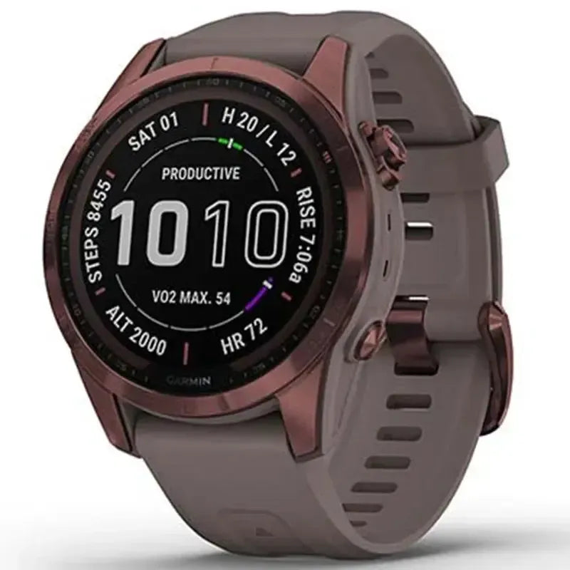 Garmin fēnix 7S Sapphire Solar Edition 42mm GPS Smartwatch 32GB (010-02539-30) Dark Bronze Titanium with Shale Grey Band - Excellent Pre-Owned