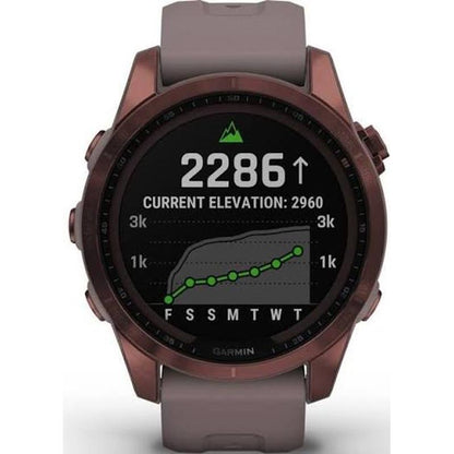 Garmin fēnix 7S Sapphire Solar Edition 42mm GPS Smartwatch 32GB (010-02539-30) Dark Bronze Titanium with Shale Grey Band - Excellent Pre-Owned