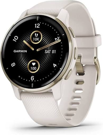 Garmin Venu 2 Plus 43mm GPS Smartwatch Cream Gold Stainless Steel Bezel with Ivory Case and Silicone Band - Excellent Pre-owned