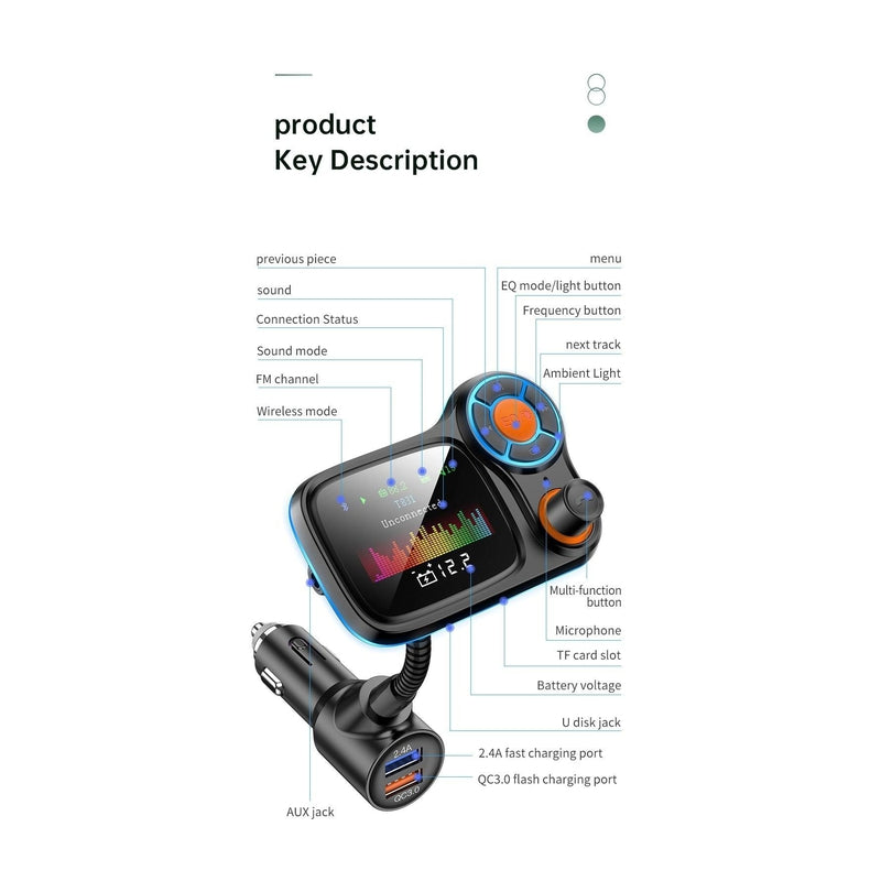 1.77" Color LCD Screen display Bluetooth Handsfree Car Kit FM Transmitter