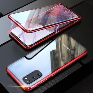 360° Front and Back Double Sided Tempered Glass Case for Samsung Galaxy S22 Ultra - Red