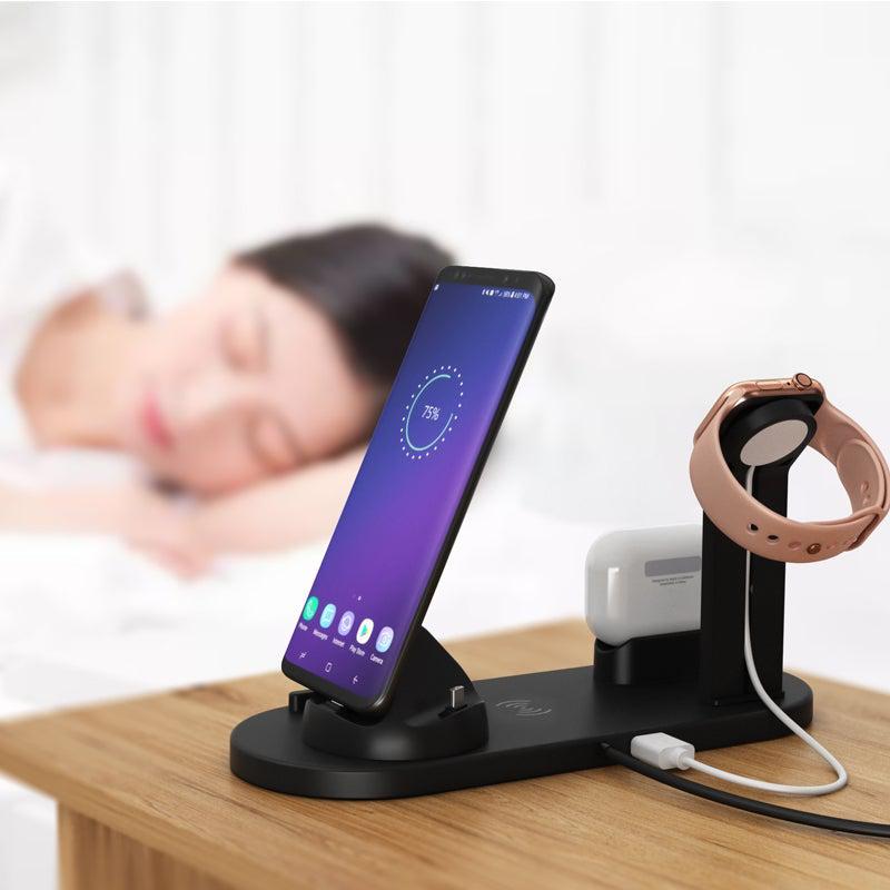 6 in 1 Wireless Charger BLACK Multi Devices 15W Fast Charging Dock Station