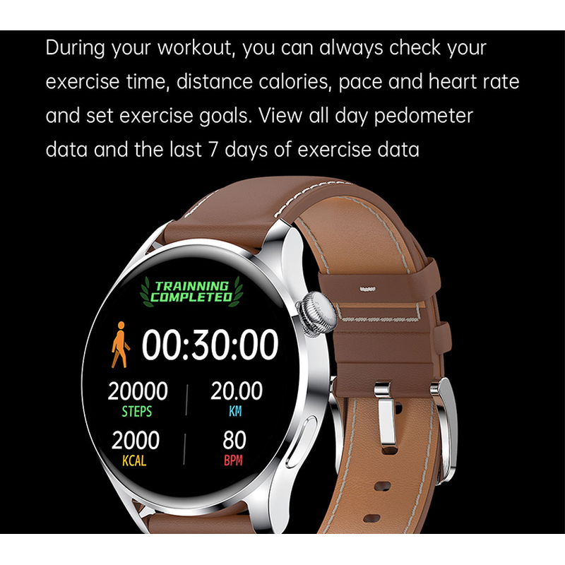 BT Smart Watch 1.35" HD Screen with calling HR & fitness tracking - Brown