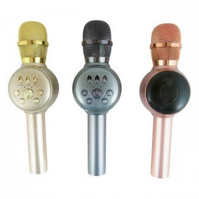 Bluetooth Gold wireless karaoke microphone with inbuilt speaker led lights