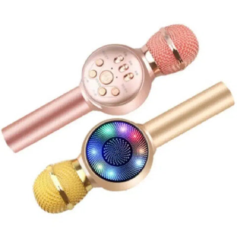 Bluetooth Gold wireless karaoke microphone with inbuilt speaker led lights