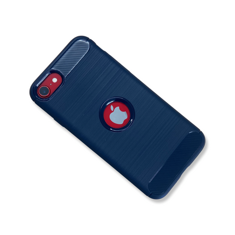 Carbon Fibre Soft TPU Brushed Texture Mobile Phone Case for iPhone SE2 / SE3 - Blue