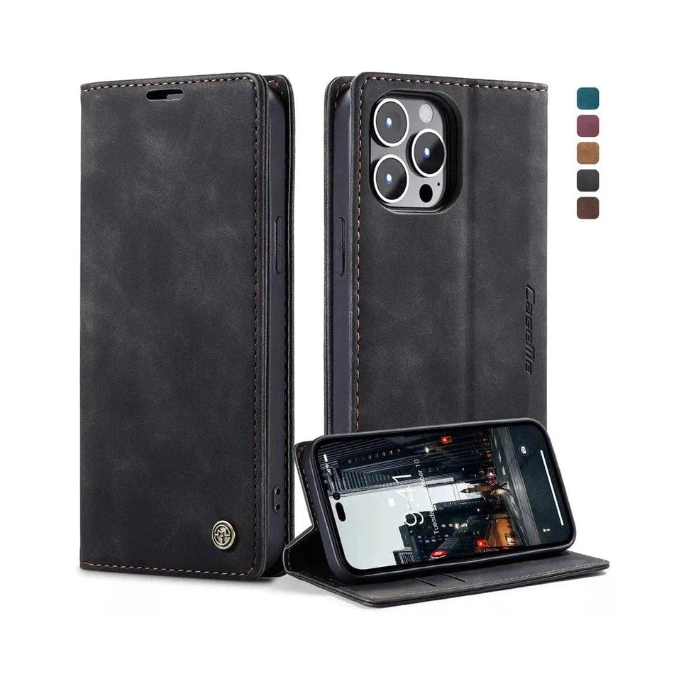 Caseme Magnetic Flip PU Leather Wallet Case for iPhone 11 Pro Max - Carbon Black