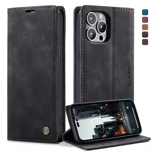 Caseme Magnetic Flip PU Leather Wallet Case for iPhone 11 Pro Max - Carbon Black