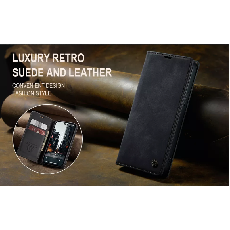 Caseme Magnetic Flip PU Leather Wallet Case for iPhone 6+/7+/8+ - Black