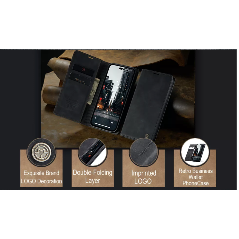 Caseme Magnetic Flip PU Leather Wallet Case for iPhone 6+/7+/8+ - Black