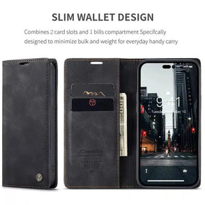 Caseme Magnetic Flip PU Leather Wallet Case for iPhone X / XS - Black