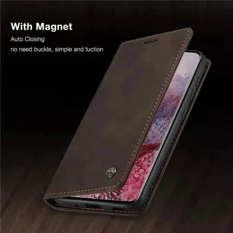Caseme Magnetic Flip PU Leather Wallet Case for iPhone XR - Brown