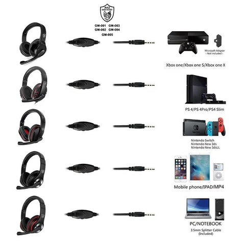 Gaming headset 50mm driver with 3.5mm headphone jack - Black