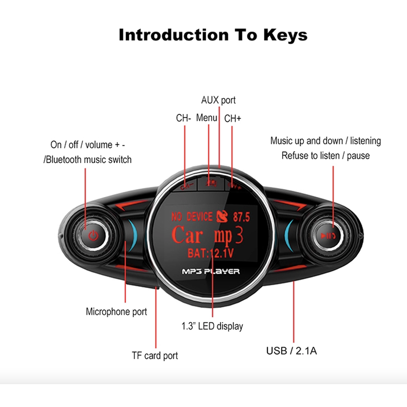 High Quality Bluetooth 4.0 FM Transmitter USB Charging, LCD Display Car Charger