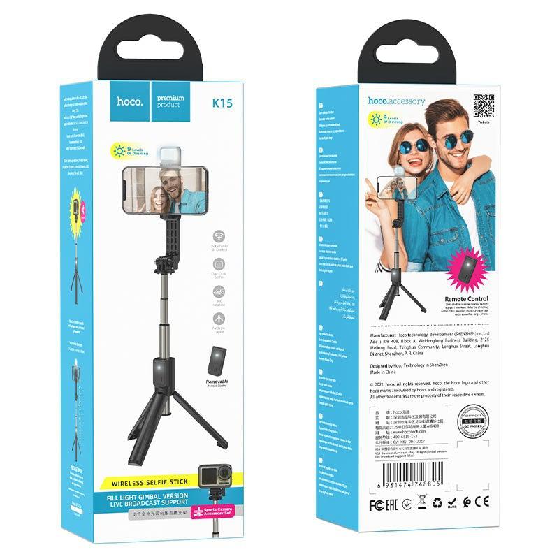 Hoco K15 Bluetooth Wireless Selfie Stick /w Flash, Remote for Phones and GoPro