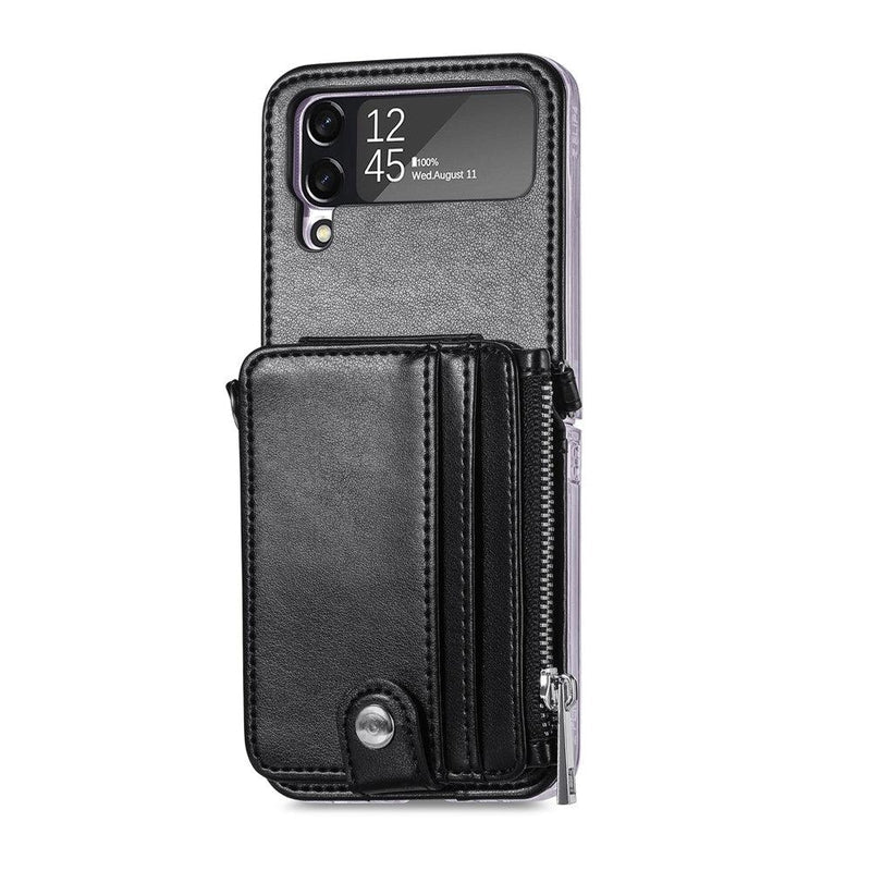 Leather Wallet and Mobile Phone Case for Samsung Z Flip 3 - Black