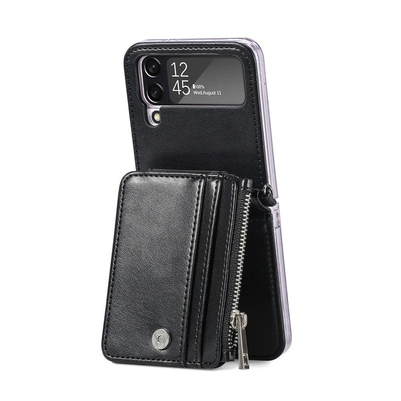 Leather Wallet and Mobile Phone Case for Samsung Z Flip 3 - Black