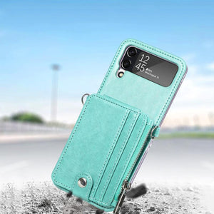 Leather Wallet and Mobile Phone Case for Samsung Z Flip 4 - Green