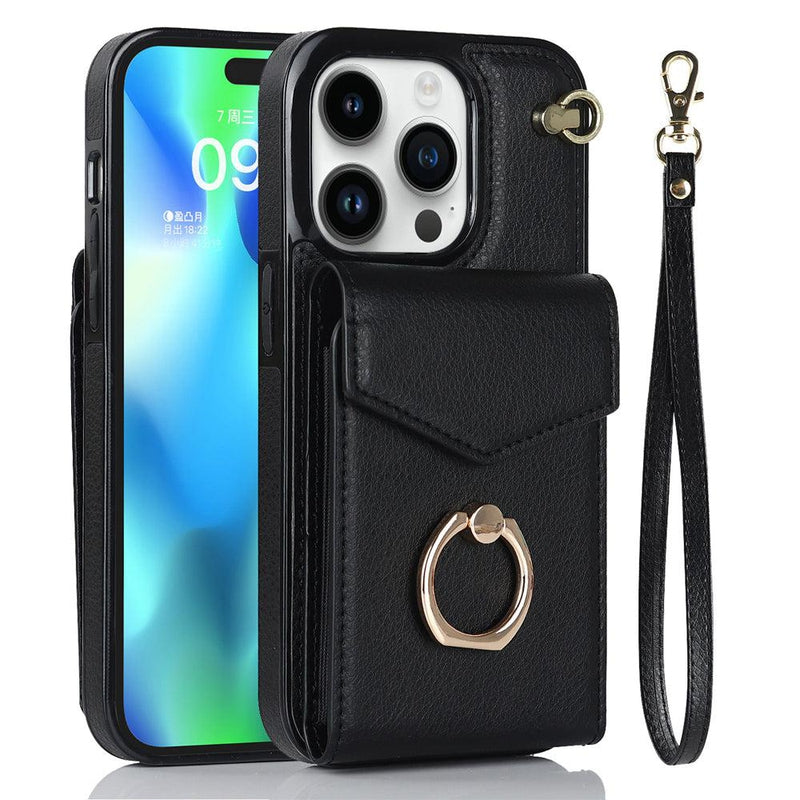 Luxury Mobile Phone Case with Credit Card Holder & Stand for iPhone 12 - Black