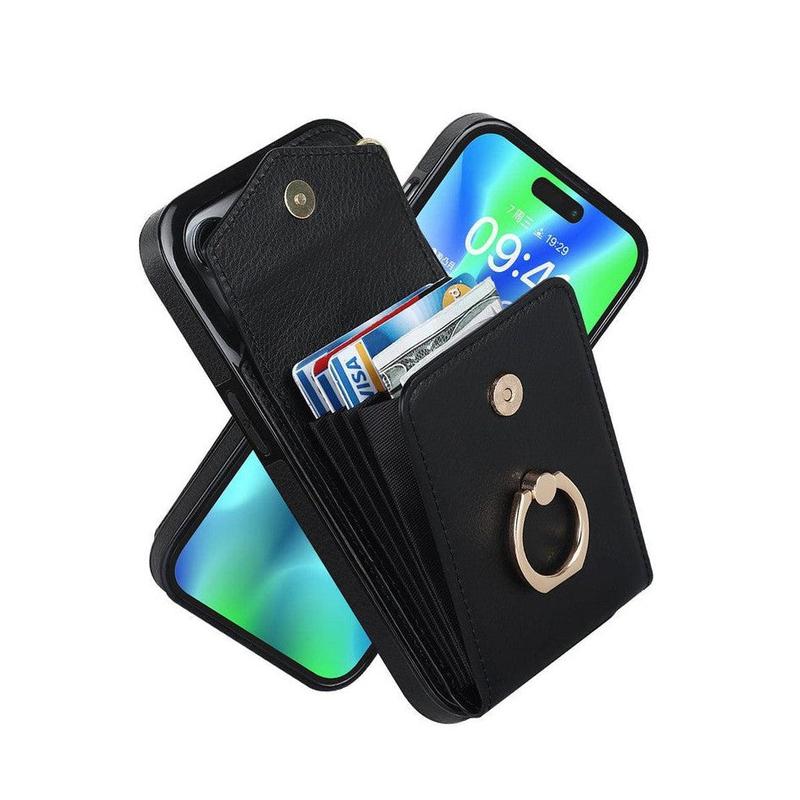 Luxury Mobile Phone Case with Credit Card Holder & Stand for iPhone 12 - Black