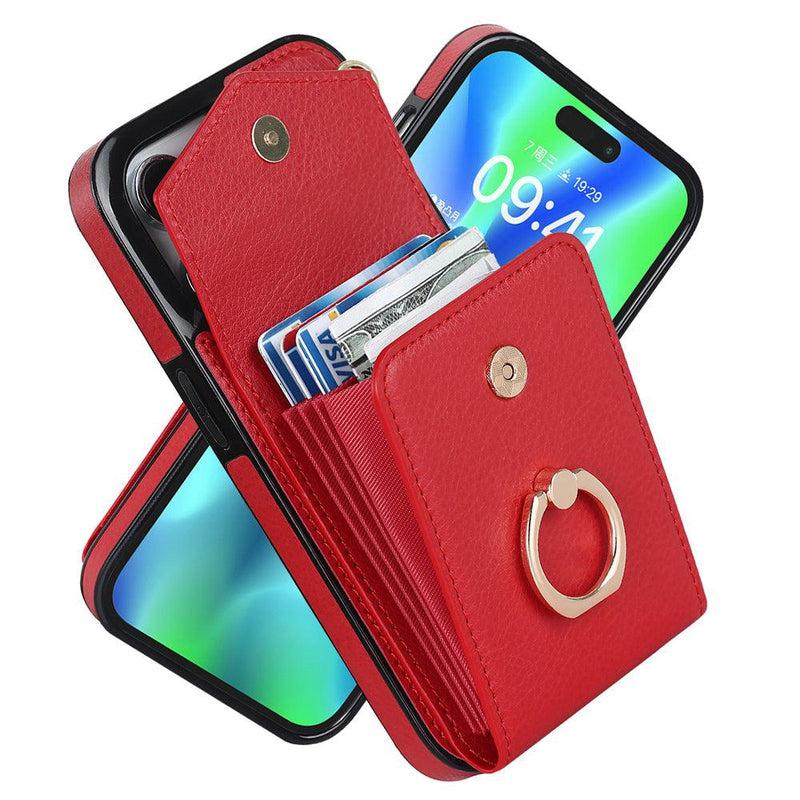 Luxury Mobile Phone Case with Credit Card Holder & Stand for iPhone 13 - Red