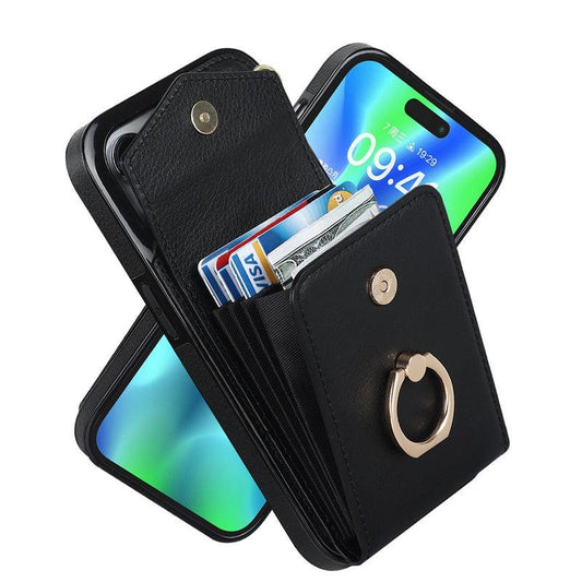 Luxury Mobile Phone Case with Credit Card Holder & Stand for iPhone X/XS - Black 800