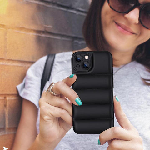 Soft Puffer Jacket Style Mobile Phone Case for iPhone 13 Mini - Black