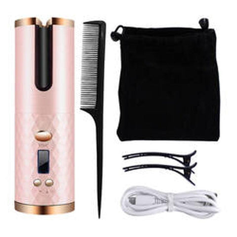 USB Rechargeable Cordless Auto-Rotating Ceramic Portable Hair Curler-Rose Gold