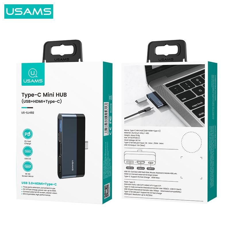 Usams Type-C Mini HUB (USB + HDMI + Type-C)