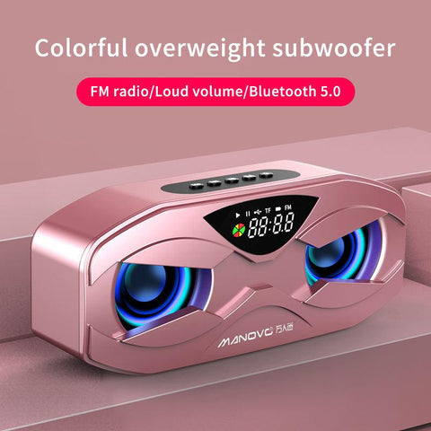 Wireless Bluetooth speaker with led lights, radio, alarm clock supports TF card-Rose Gold