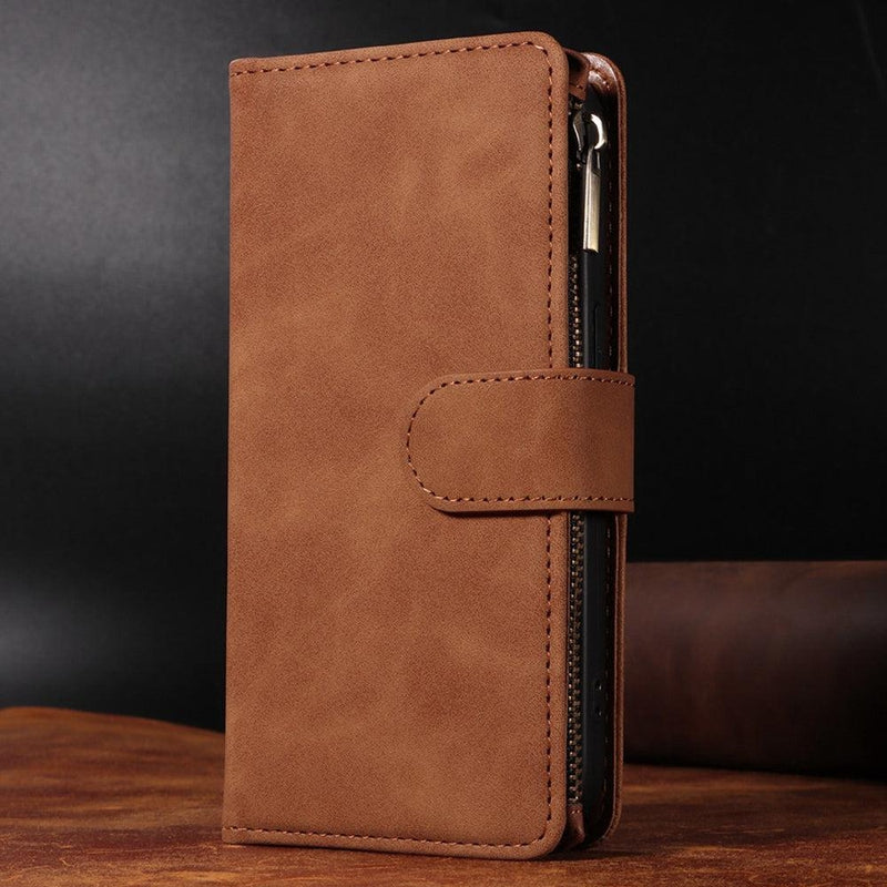 Zipper Wallet Mobile Phone Case for Google Pixel 4 with Strap - Brown
