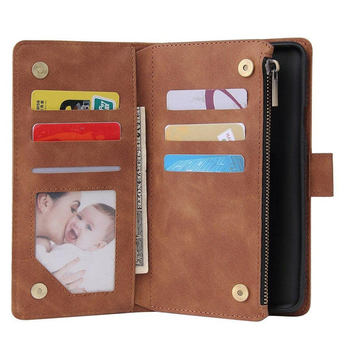 Zipper Wallet Mobile Phone Case for Google Pixel 4 with Strap - Brown