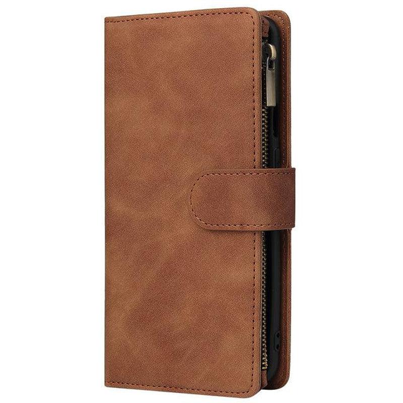 Zipper Wallet Mobile Phone Case for Google Pixel 4XL with Strap - Brown