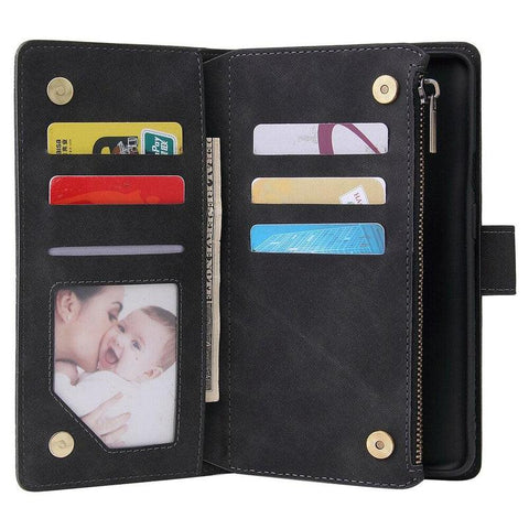 Zipper Wallet Mobile Phone Case for Google Pixel 6A with Strap - Black
