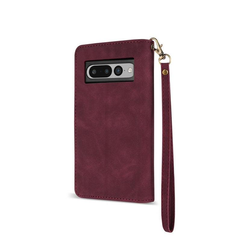 Zipper Wallet Mobile Phone Case for Google Pixel 6A with Strap - Brown