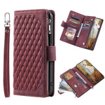 Zipper Wallet Mobile Phone Case for Samsung Galaxy A52/A52s with Wrist Strap - Wine