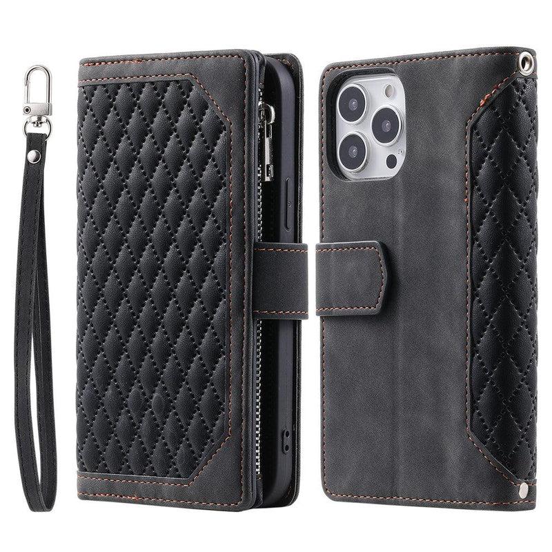 Zipper Wallet Mobile Phone Case for Samsung Galaxy S10 with Wrist Strap - Black
