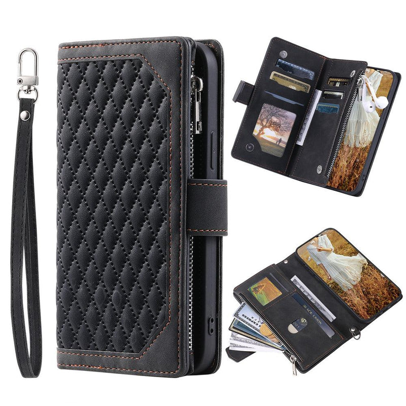 Zipper Wallet Mobile Phone Case for Samsung Galaxy S20 Plus with Wrist Strap - Black