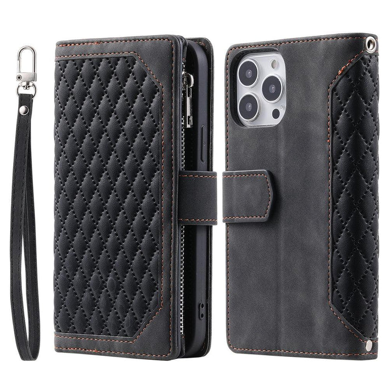 Zipper Wallet Mobile Phone Case for Samsung Galaxy S20 with Wrist Strap - Black