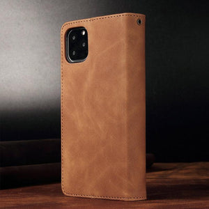 Zipper Wallet Mobile Phone Case for iPhone 12 Pro Max with Wrist Strap Brown